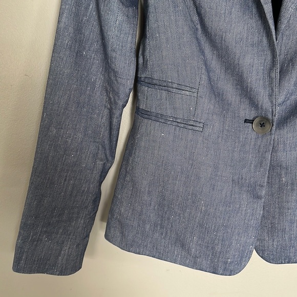 Express Notch Collar One Button Blazer - Blue Linen Blend - 0 - Picture 5 of 13